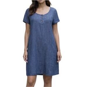 J. Jill PureJill 100% Linen Dress Womens Small Blue Woven Side Slits  Summer